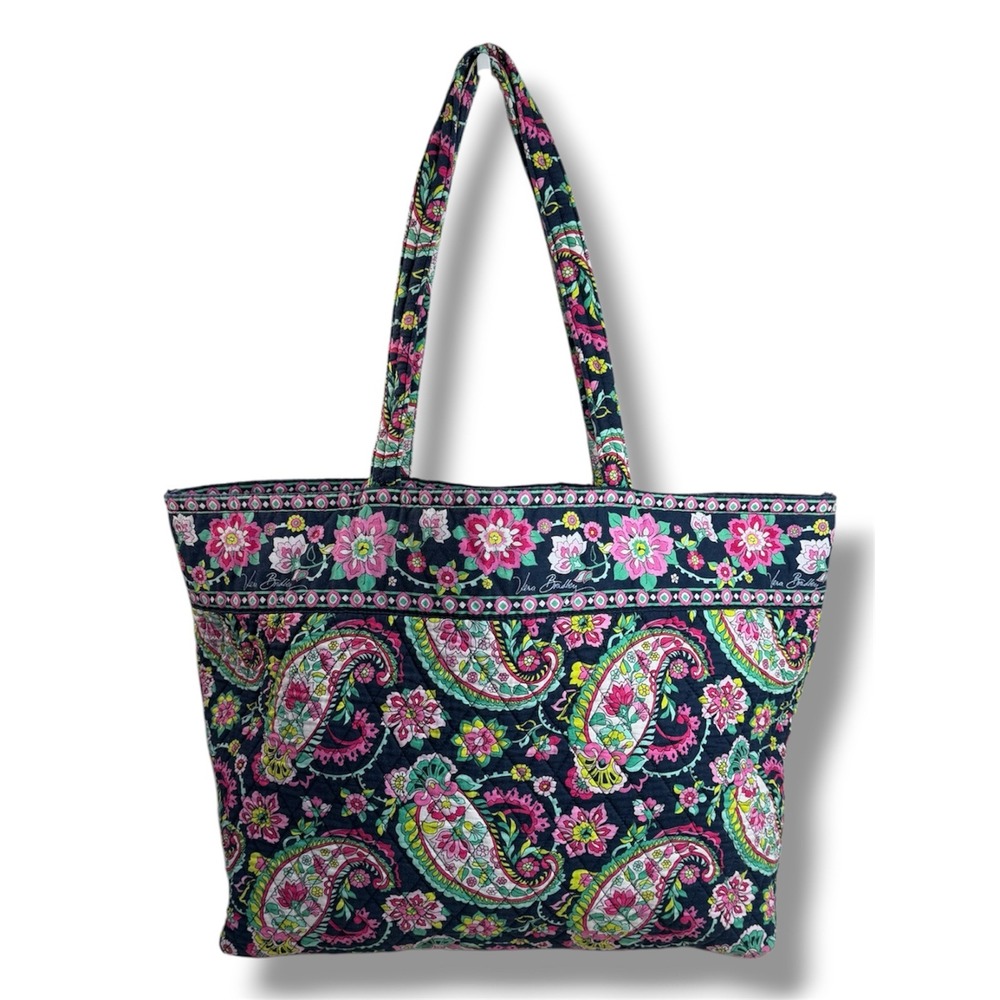 Vera Bradley Petal Paisley Quilted Cotton Large Tote Bag Navy Pink Floral